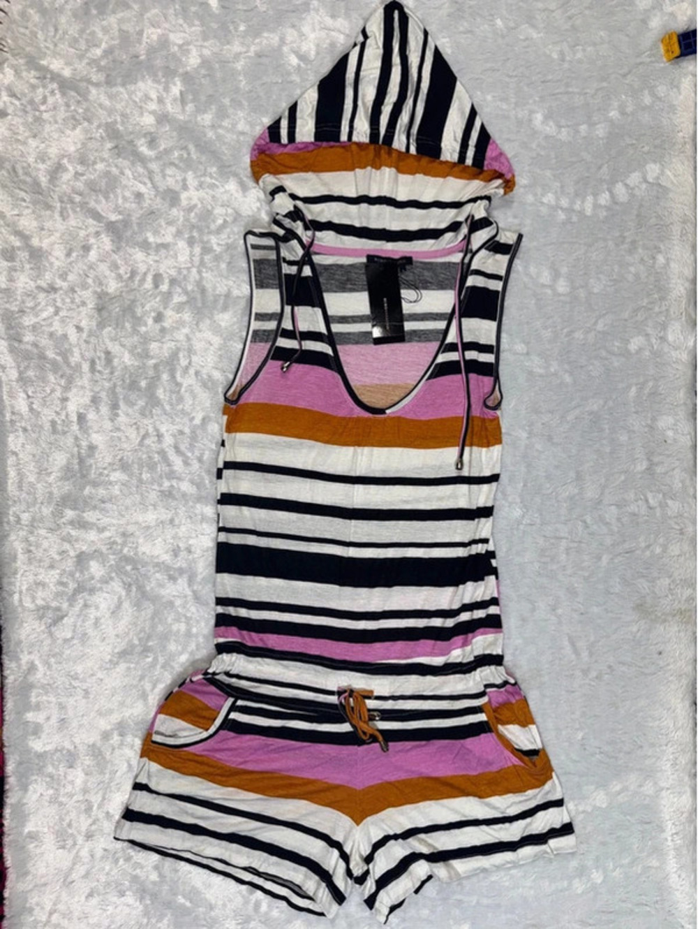 BCBG Maxazria Hooded Stripped Romper Size Small